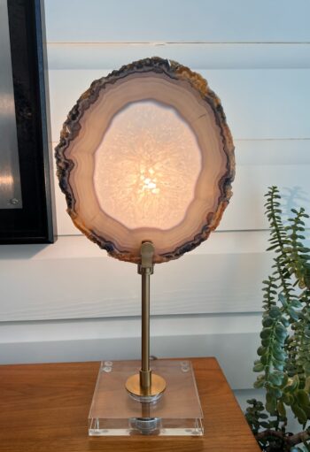 Agate lamp with acrylic base and gold stand